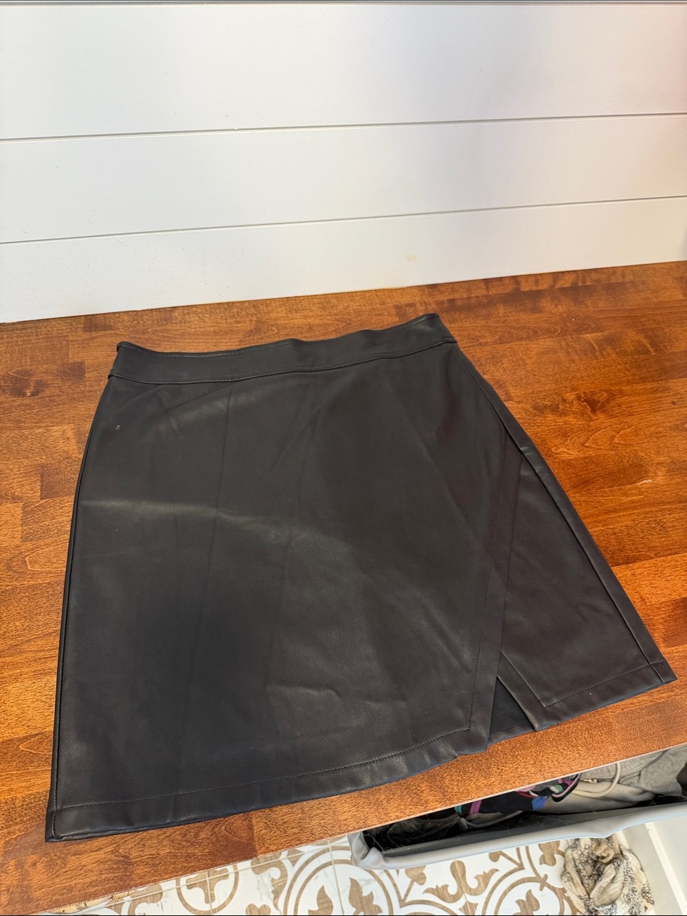 LOFT Black Faux Leather Wrap-Detail Mini Skirt